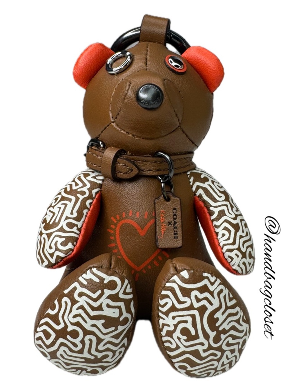 Coach Keith Haring Leather Heart Bear Bag Charm/Rare Fob  20138 Keychain - Picture 2 of 13
